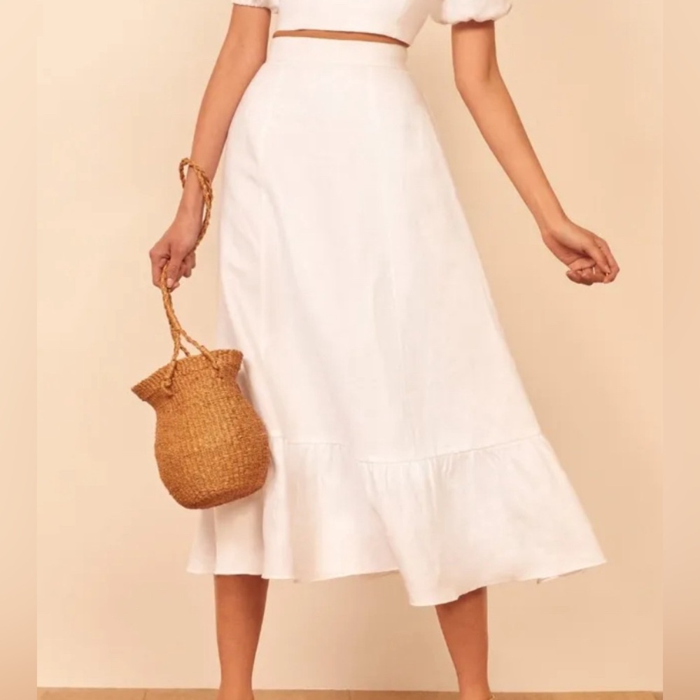 Reformation Yucca Linen Skirt - white